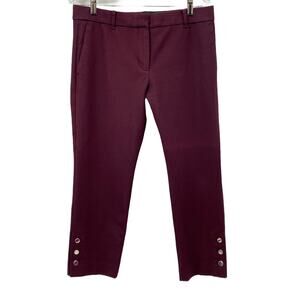 Ann Taylor Petite Ankle Pants Size 6P Burgundy Button Hem Slim Work Career